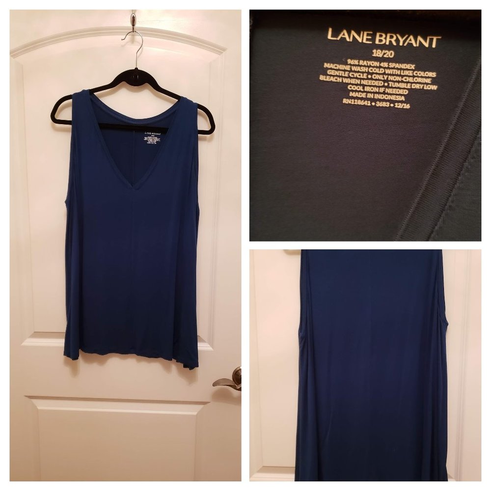 Blue vee neck swing style knit tank top